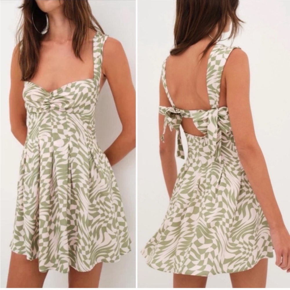 NWT For Love And Lemons August mini Olive and baby pink Dress size small